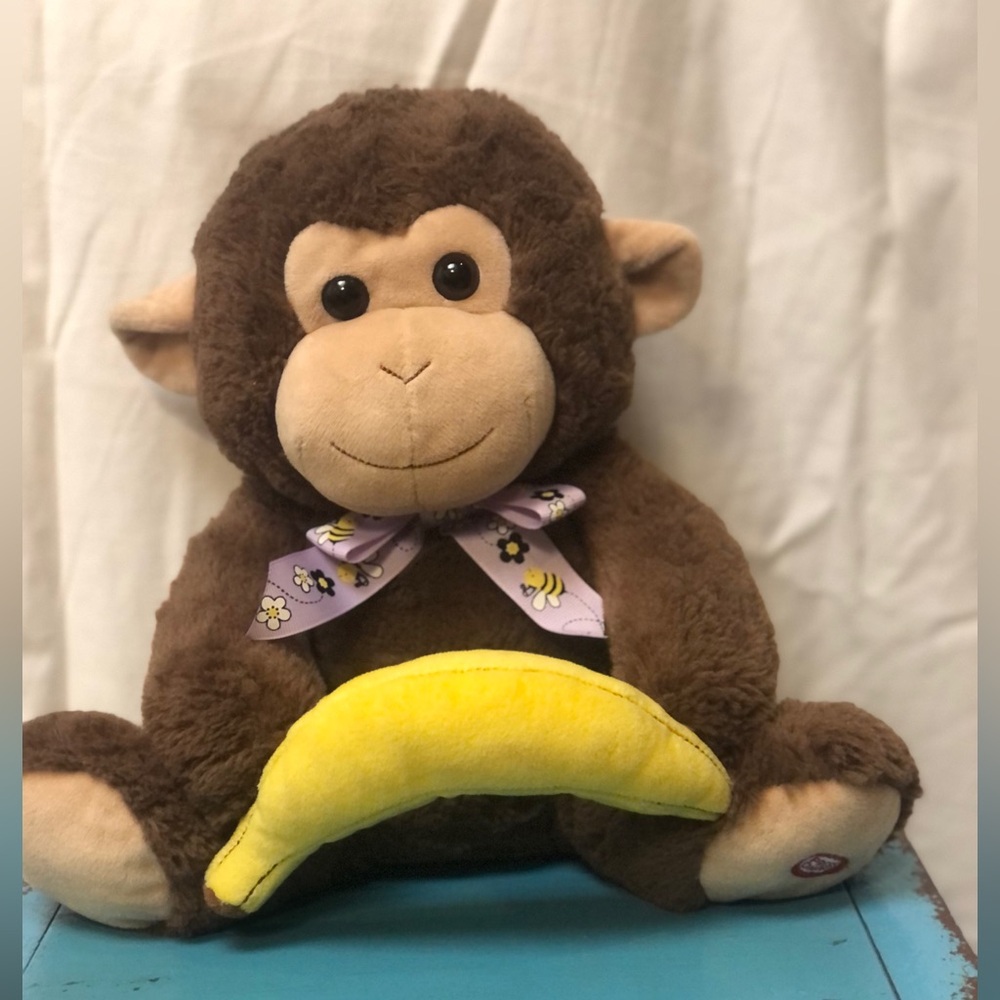 Peek A Boo Monkey with Banana.Moving Talking Laughing 12”x12”